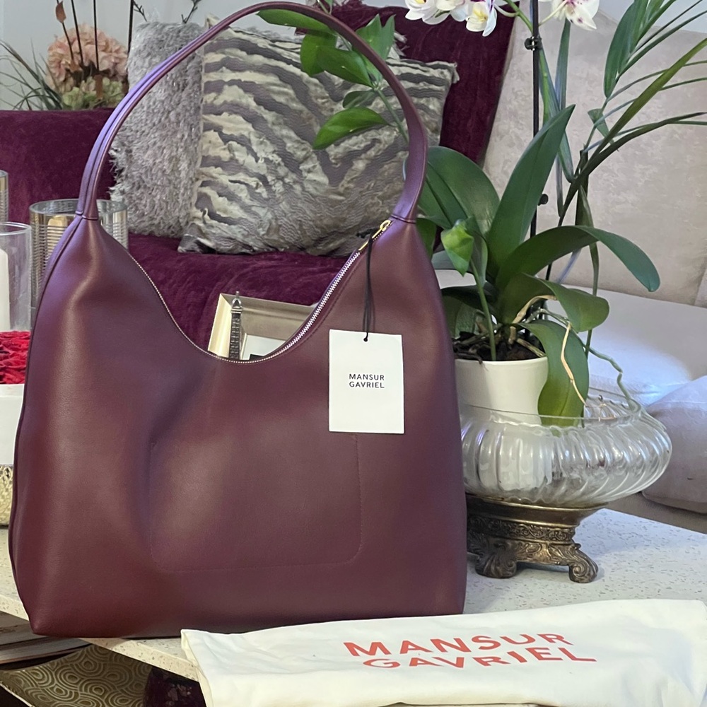 Mansur Gavriel Brown Leather Hobo with Elegant Gold Accents